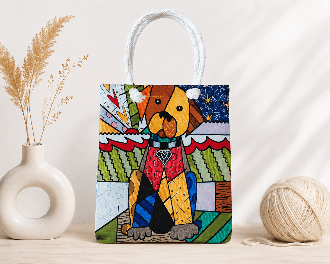 Projekttasche mit Motiv – z. B. bunte Katze | 60% Baumwolle, 40% Polyester | Für Strick- & Häkelprojekte