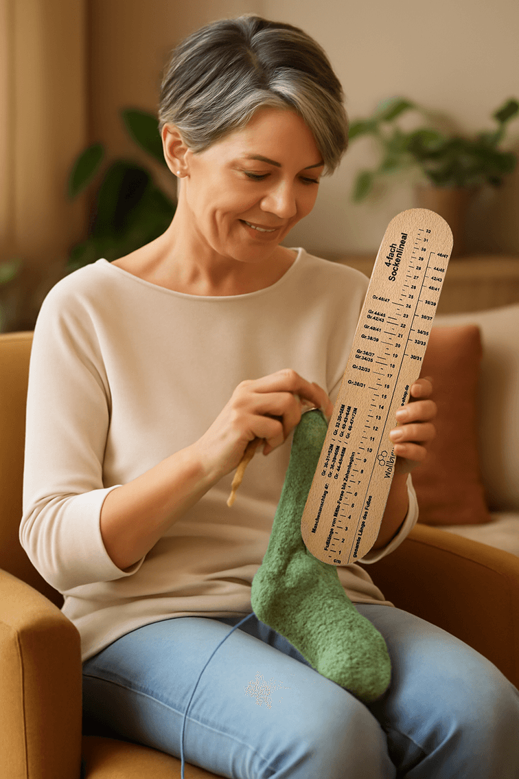 Sockenlineal aus Holz 4-fach und 6-fach Sockenlehre einfach richtige Größe stricken