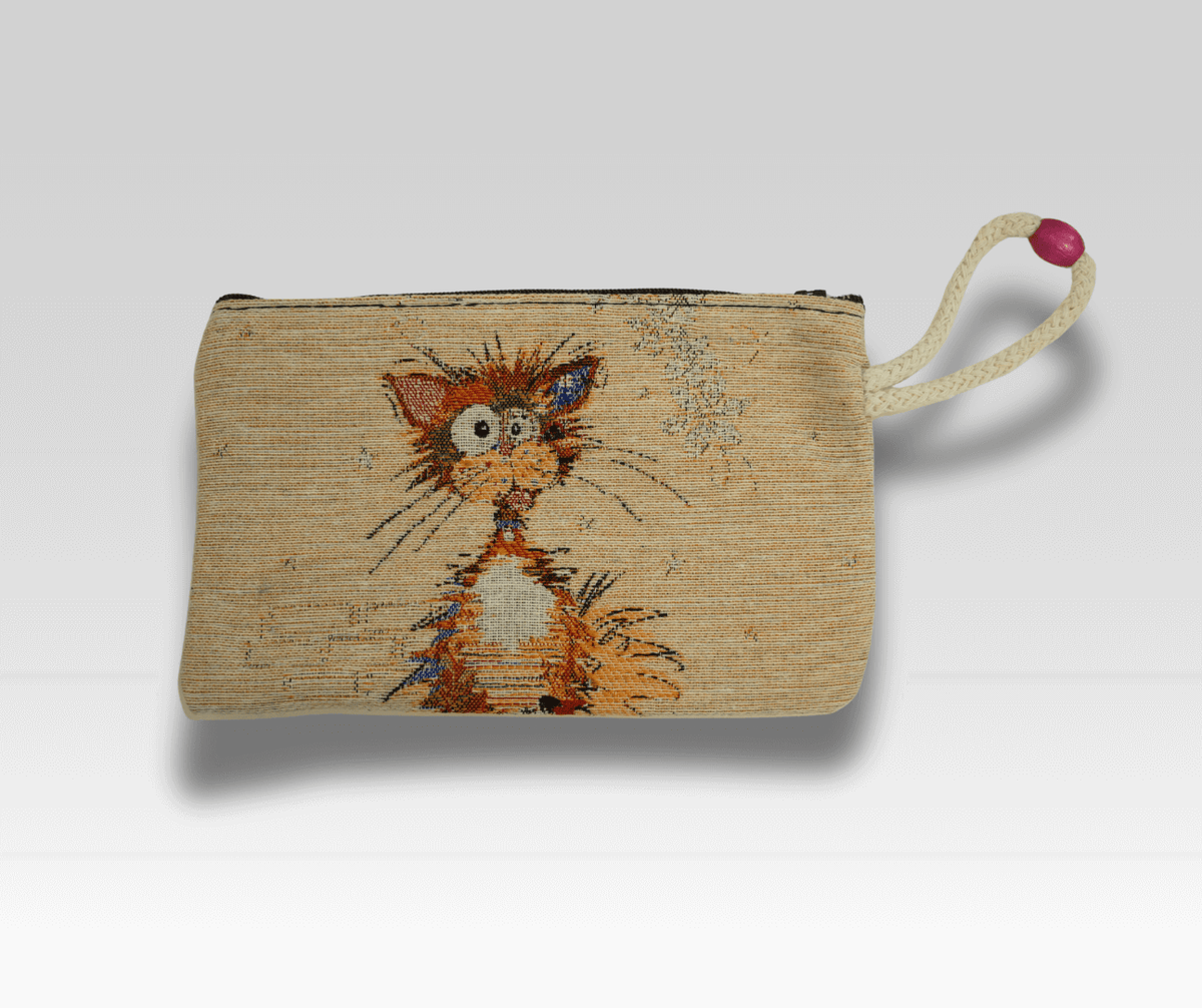 Zubehörtasche mit Motiv – z. B. bunte Katze | Für Strick- & Häkelprojekte